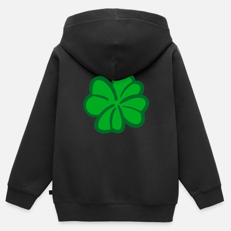 Trèfle vert bonheur - Sweat Premium à capuche zippé enfant bio - noir