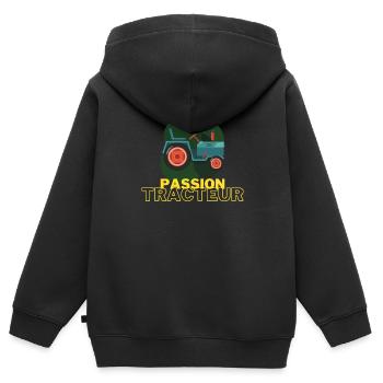 Passion tracteur - Sweat Premium à capuche zippé enfant bio - noir - Dos - AI Model Kid Male (0cm)