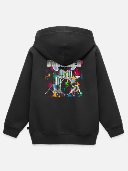 Drummer Art Design Silver Text - Kinder Premium Organic Zip Hoodie - Schwarz