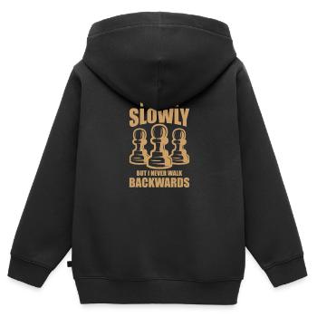Casse-tête d'échecs cadeau lentement en arrière - Sweat Premium à capuche zippé enfant bio - noir - Dos - AI Model Kid Male (0cm)