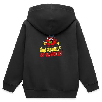 Sois rebelle et ouvre la ! - Sweat Premium à capuche zippé enfant bio - noir - Dos - AI Model Kid Male (0cm)