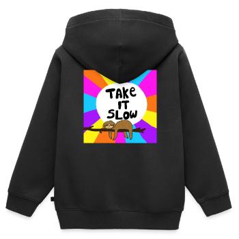 Nimm es langsam Faultier - Kinder Premium Organic Zip Hoodie - Schwarz - Hinten - AI Model Kid Male (0cm)