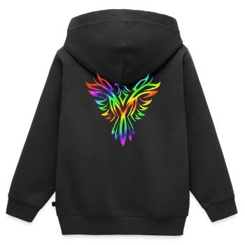 Phoenix Arc en Ciel - Sweat Premium à capuche zippé enfant bio - noir - Dos - AI Model Kid Male (0cm)