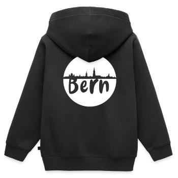 bern, skyline, kreis, scherenschnitt, weiss - Kinder Premium Organic Zip Hoodie - Schwarz - Hinten - AI Model Kid Male (0cm)
