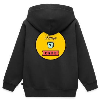 - CAFE- PAUSE. CAFE. - KAFFEE. - HUMOR. DROLE - Kinder Premium Organic Zip Hoodie - Schwarz - Hinten - AI Model Kid Male (0cm)