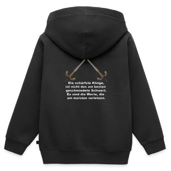 Die schärfste Klinge sind Worte - Kinder Premium Organic Zip Hoodie - Schwarz - Hinten - AI Model Kid Male (0cm)