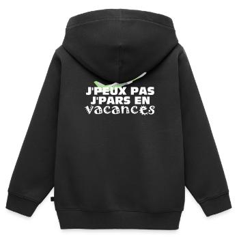 Je peux pas je pars en vacances - Sweat Premium à capuche zippé enfant bio - noir - Dos - AI Model Kid Male (0cm)