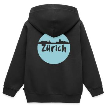 Zürich ,skyline, blau,cutout, logo, scherenschnitt - Kinder Premium Organic Zip Hoodie - Schwarz - Hinten - AI Model Kid Male (0cm)