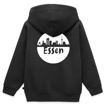 Essen,skyline, weissu, scherenschnitt, Kreis,logo - Kinder Premium Organic Zip Hoodie - Schwarz - Hinten - AI Model Kid Male (0cm)