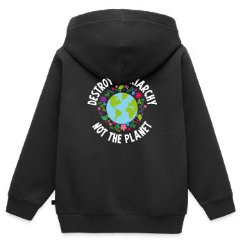 Destroy patriarche femme féministe féministe - Sweat Premium à capuche zippé enfant bio - noir - Dos - AI Model Kid Male (0cm)