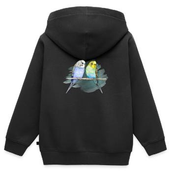 Two cute budgerigar watercolor - Kids Premium Organic Zip-up Hoodie - black - Back - AI Model Kid Male (0cm)