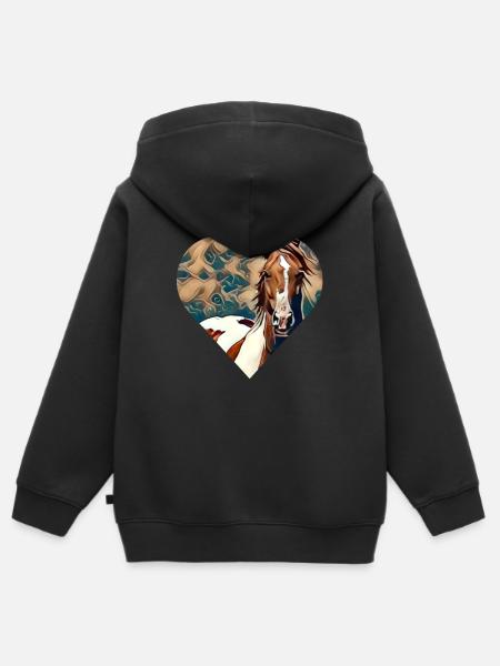 Pferd - Kinder Premium Organic Zip Hoodie - Schwarz