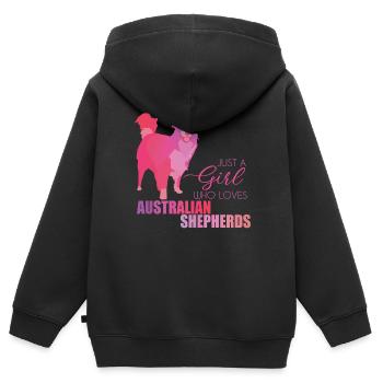 Australian Shepherd - Sweat Premium à capuche zippé enfant bio - noir - Dos - AI Model Kid Male (0cm)