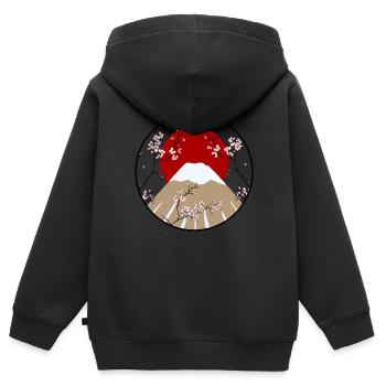 Mount Fuji mit Kirschblütenzweigen - Kinder Premium Organic Zip Hoodie - Schwarz - Hinten - AI Model Kid Male (0cm)
