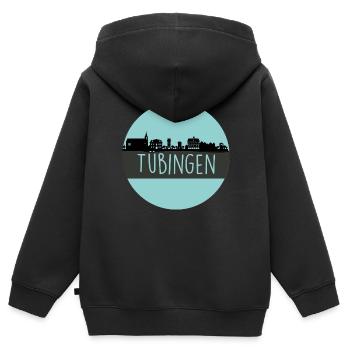 tübingen, skyline, rond, coupe ciseaux, bleu - Sweat Premium à capuche zippé enfant bio - noir - Dos - AI Model Kid Male (0cm)