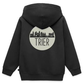 Trèves, coupe à ciseaux, horizon, cercle, beige - Sweat Premium à capuche zippé enfant bio - noir - Dos - AI Model Kid Male (0cm)