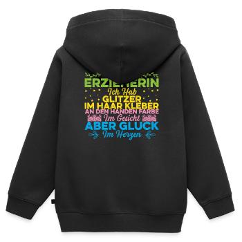 Ich bin Erzieherin im Kindergarten - Kinder Premium Organic Zip Hoodie - Schwarz - Hinten - AI Model Kid Male (0cm)