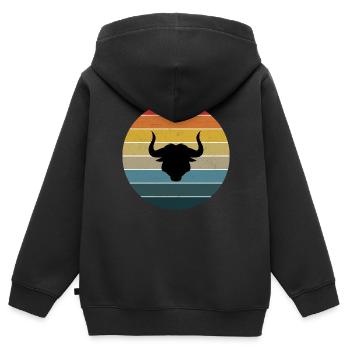 Peeking Highland Cow with Retro Sunset - Kids Premium Organic Zip-up Hoodie - black - Back - AI Model Kid Male (0cm)