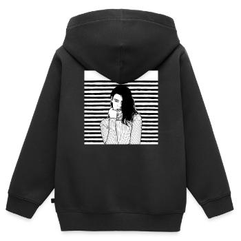 Streifen Schwarz Weiß - Kinder Premium Organic Zip Hoodie - Schwarz - Hinten - AI Model Kid Male (0cm)