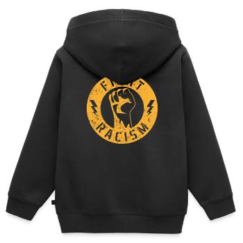 Fight racism cadeau tolérance droits de l’homme - Sweat Premium à capuche zippé enfant bio - noir - Dos - AI Model Kid Male (0cm)