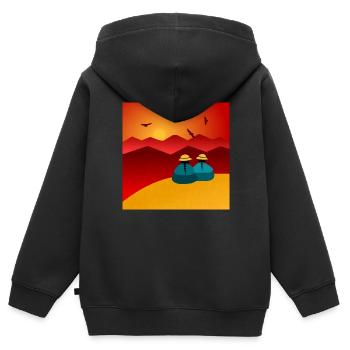 Zwei Frauen, die den Horizont betrachten - Kinder Premium Organic Zip Hoodie - Schwarz - Hinten - AI Model Kid Male (0cm)