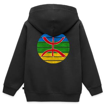 Symbole Imazighen - Sweat Premium à capuche zippé enfant bio - noir - Dos - AI Model Kid Male (0cm)
