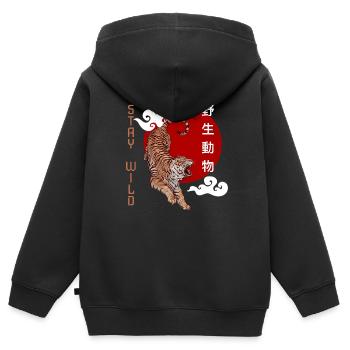 Japanischer Tiger, Brüll des Tigers - Kinder Premium Organic Zip Hoodie - Schwarz - Hinten - AI Model Kid Male (0cm)