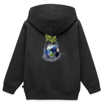 Weltkugel mit Baum und Wasserspritzer - Kinder Premium Organic Zip Hoodie - Schwarz - Hinten - AI Model Kid Male (0cm)