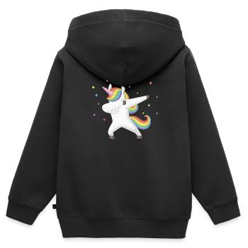Einhorn dabbing unicorn - Kinder Premium Organic Zip Hoodie - Schwarz - Hinten - AI Model Kid Male (0cm)