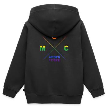 Munich MUC coordonnées Gay Pride LGBT CSD Bavière - Sweat Premium à capuche zippé enfant bio - noir - Dos - AI Model Kid Male (0cm)