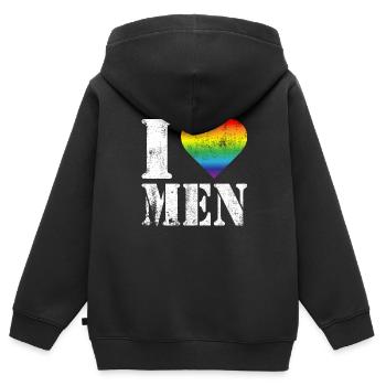 I love Men LGBTQ Pride Month Gay Lesbian - Sweat Premium à capuche zippé enfant bio - noir - Dos - AI Model Kid Male (0cm)