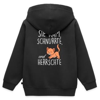 Sie Kam Schnurrte Und Herrschte - Kinder Premium Organic Zip Hoodie - Schwarz - Hinten - AI Model Kid Male (0cm)
