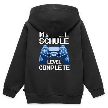 Mittelschule Level Complete - Kinder Premium Organic Zip Hoodie - Schwarz - Hinten - AI Model Kid Male (0cm)