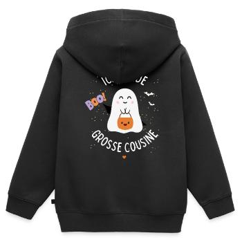 Ich werde große Cousine Halloween Herz Mädchen - Kinder Premium Organic Zip Hoodie - Schwarz - Hinten - AI Model Kid Male (0cm)