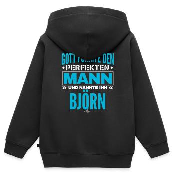 Björn Name Design - Kinder Premium Organic Zip Hoodie - Schwarz - Hinten - AI Model Kid Male (0cm)