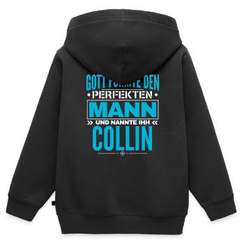 Collin Name Design - Kinder Premium Organic Zip Hoodie - Schwarz - Hinten - AI Model Kid Male (0cm)