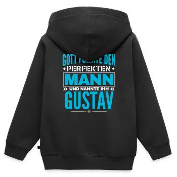 Gustav Name Design - Kinder Premium Organic Zip Hoodie - Schwarz - Hinten - AI Model Kid Male (0cm)