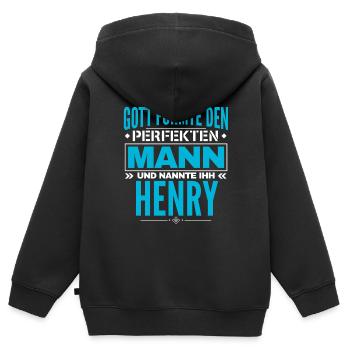 Henry Name Design - Kinder Premium Organic Zip Hoodie - Schwarz - Hinten - AI Model Kid Male (0cm)