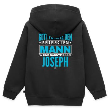 Joseph Name Design - Kinder Premium Organic Zip Hoodie - Schwarz - Hinten - AI Model Kid Male (0cm)