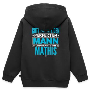 Mathis Name Design - Kinder Premium Organic Zip Hoodie - Schwarz - Hinten - AI Model Kid Male (0cm)