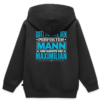Maximilian Name Design - Kinder Premium Organic Zip Hoodie - Schwarz - Hinten - AI Model Kid Male (0cm)