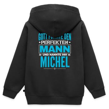 Michel Name Design - Kinder Premium Organic Zip Hoodie - Schwarz - Hinten - AI Model Kid Male (0cm)