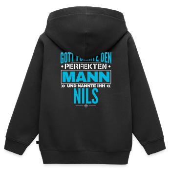 Nils Name Design - Kinder Premium Organic Zip Hoodie - Schwarz - Hinten - AI Model Kid Male (0cm)