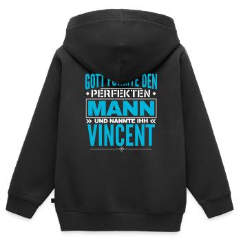 Vincent Name Design - Kinder Premium Organic Zip Hoodie - Schwarz - Hinten - AI Model Kid Male (0cm)