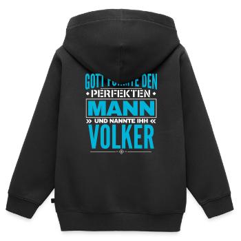 Volker Name Design - Kinder Premium Organic Zip Hoodie - Schwarz - Hinten - AI Model Kid Male (0cm)