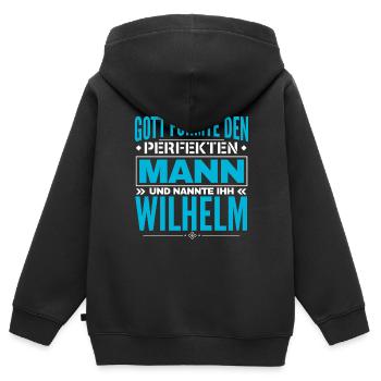 Wilhelm Name Design - Kinder Premium Organic Zip Hoodie - Schwarz - Hinten - AI Model Kid Male (0cm)