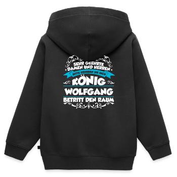 Wolfgang Name Design - Kinder Premium Organic Zip Hoodie - Schwarz - Hinten - AI Model Kid Male (0cm)