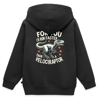 Vélociraptor Humour St Valentin Cadeau Dinosaure - Sweat Premium à capuche zippé enfant bio - noir - Dos - AI Model Kid Male (0cm)