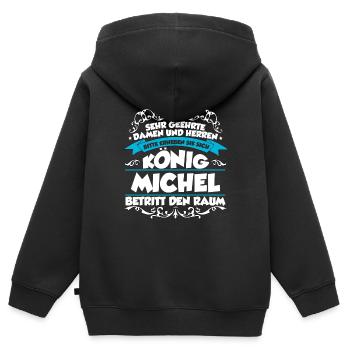 Michel Name Design - Kinder Premium Organic Zip Hoodie - Schwarz - Hinten - AI Model Kid Male (0cm)