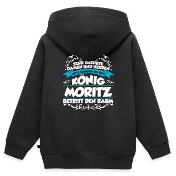 Moritz Name Design - Kinder Premium Organic Zip Hoodie - Schwarz - Hinten - AI Model Kid Male (0cm)